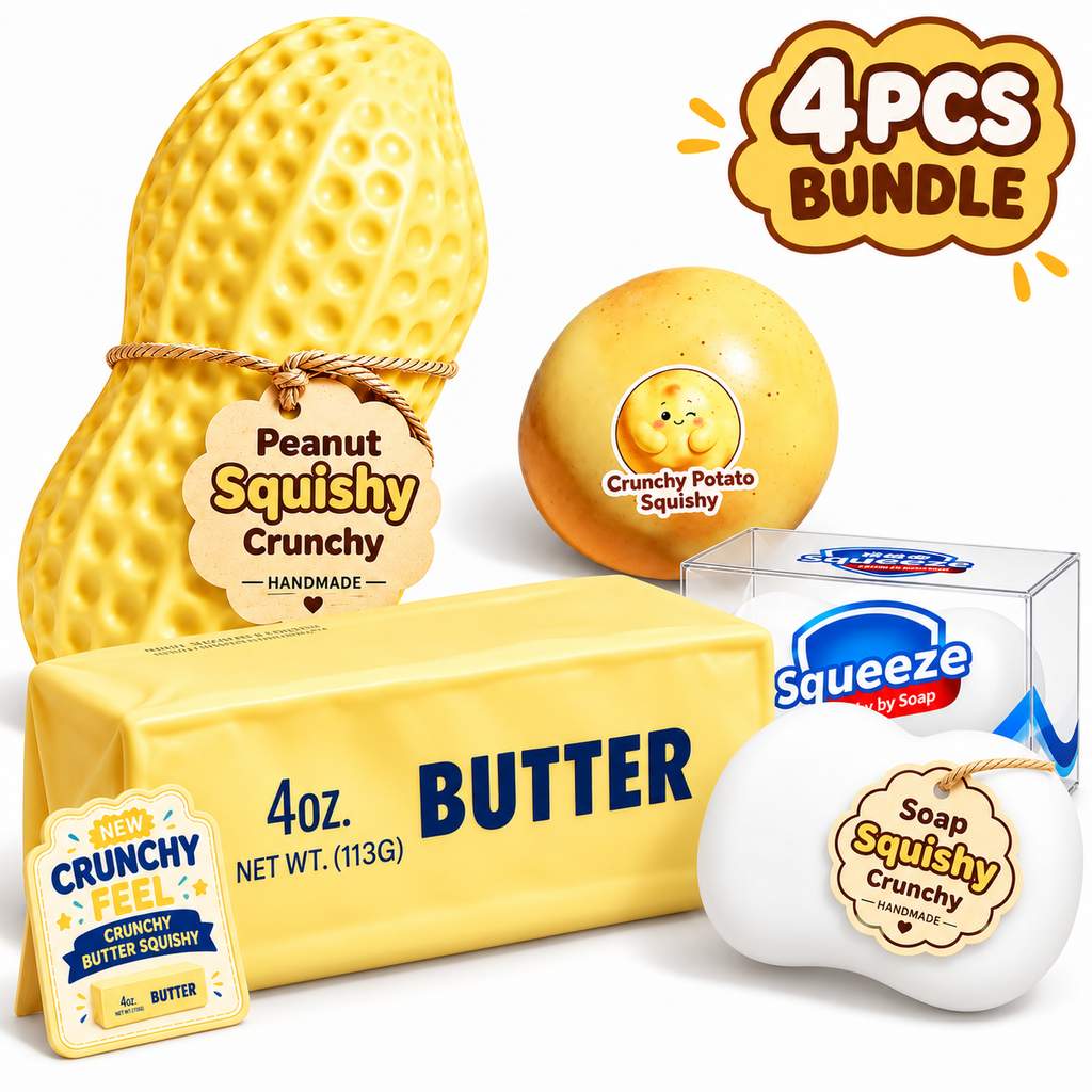 Crunchy Squishy 4-Piece Bundle – Butter, Peanut, Potato & Soap Sensory Toys