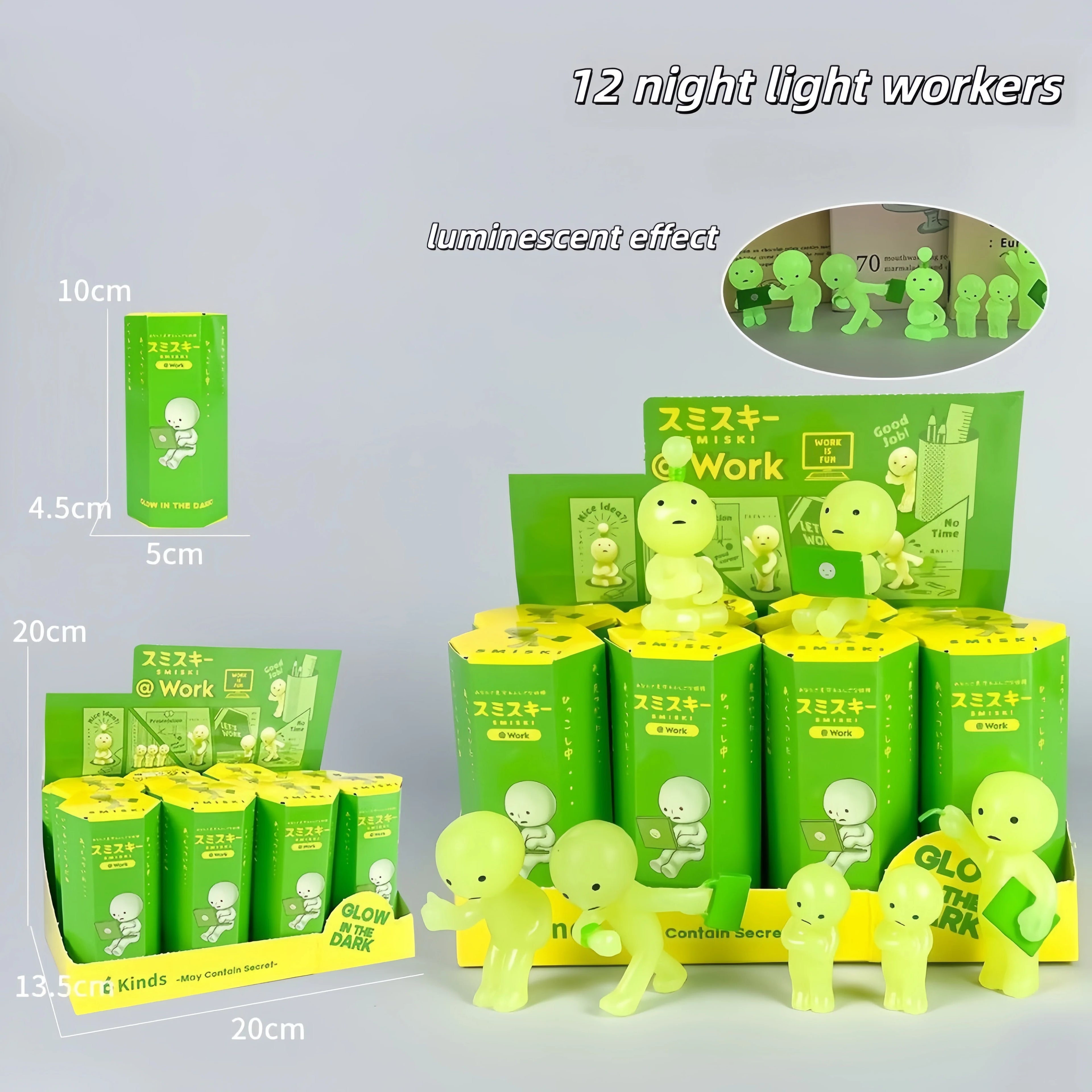 Hot Sonny Angel Smiski Work Serie Mystery Cute Noctilucent Green Doll Action Figures Cartoon Desktop Blind Box Gift Toy In Stock