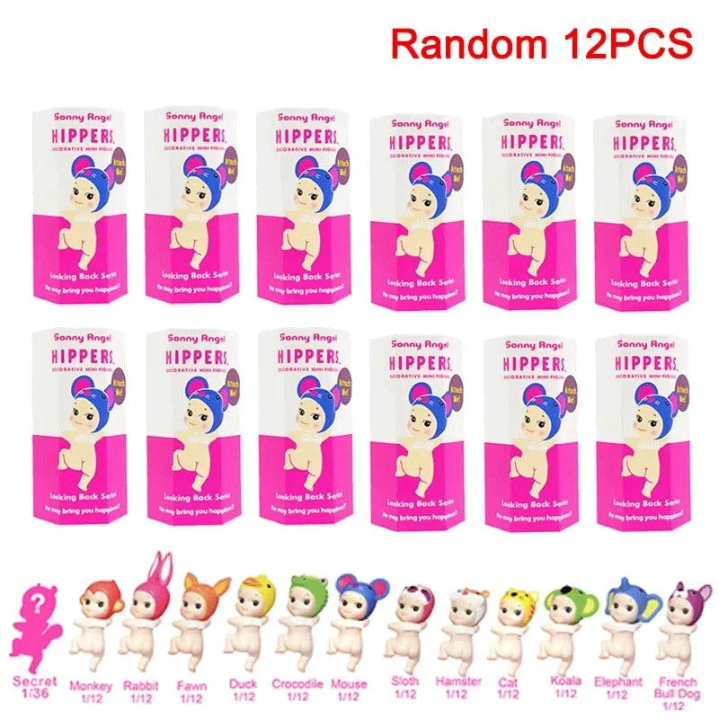12PCS Sonny angel hippers Blind Box Hippers Looking Back Series Anime Figure Mini Model Doll Toys for Children Birthday Gifts