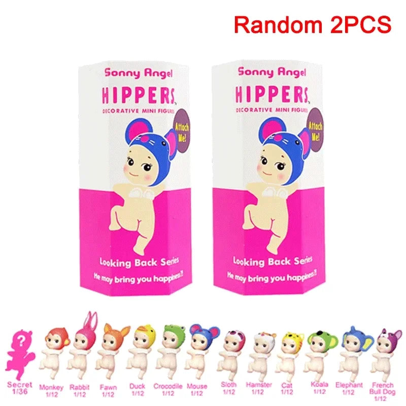 12PCS Sonny angel hippers Blind Box Hippers Looking Back Series Anime Figure Mini Model Doll Toys for Children Birthday Gifts