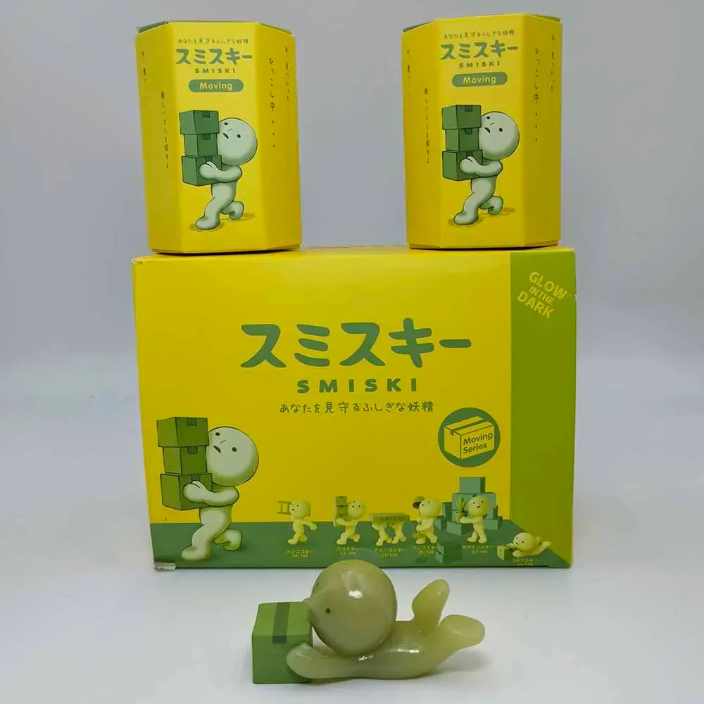 Smiski Moving Series Mystery Cute Noctilucent Green Doll Action Figures Cartoon Desktop Blind Box Toys Birthday Gift
