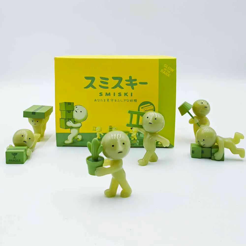 Smiski Moving Series Mystery Cute Noctilucent Green Doll Action Figures Cartoon Desktop Blind Box Toys Birthday Gift