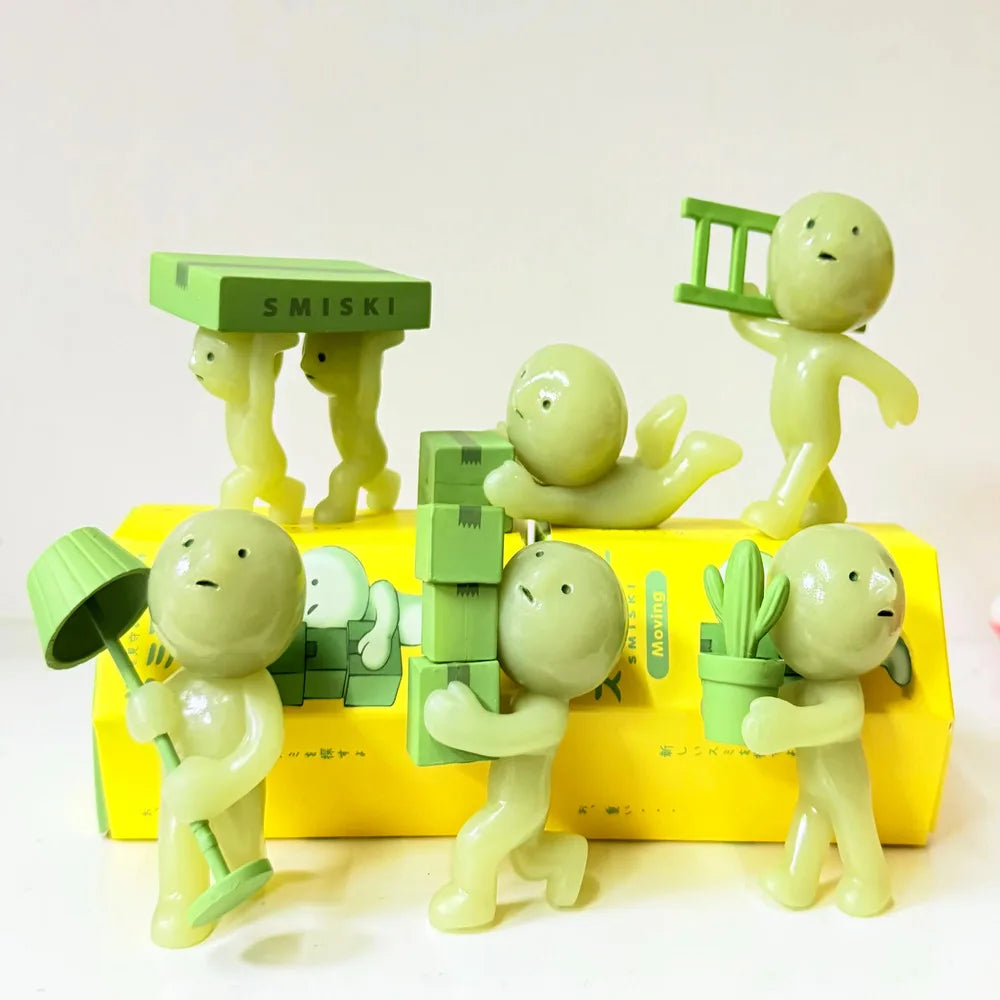 Smiski Moving Series Mystery Cute Noctilucent Green Doll Action Figures Cartoon Desktop Blind Box Toys Birthday Gift