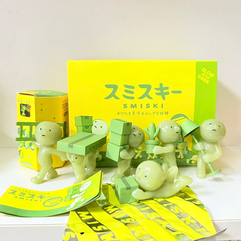 Smiski Moving Series Mystery Cute Noctilucent Green Doll Action Figures Cartoon Desktop Blind Box Toys Birthday Gift
