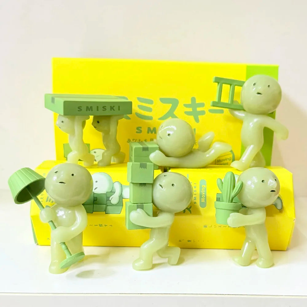 Smiski Moving Series Mystery Cute Noctilucent Green Doll Action Figures Cartoon Desktop Blind Box Toys Birthday Gift