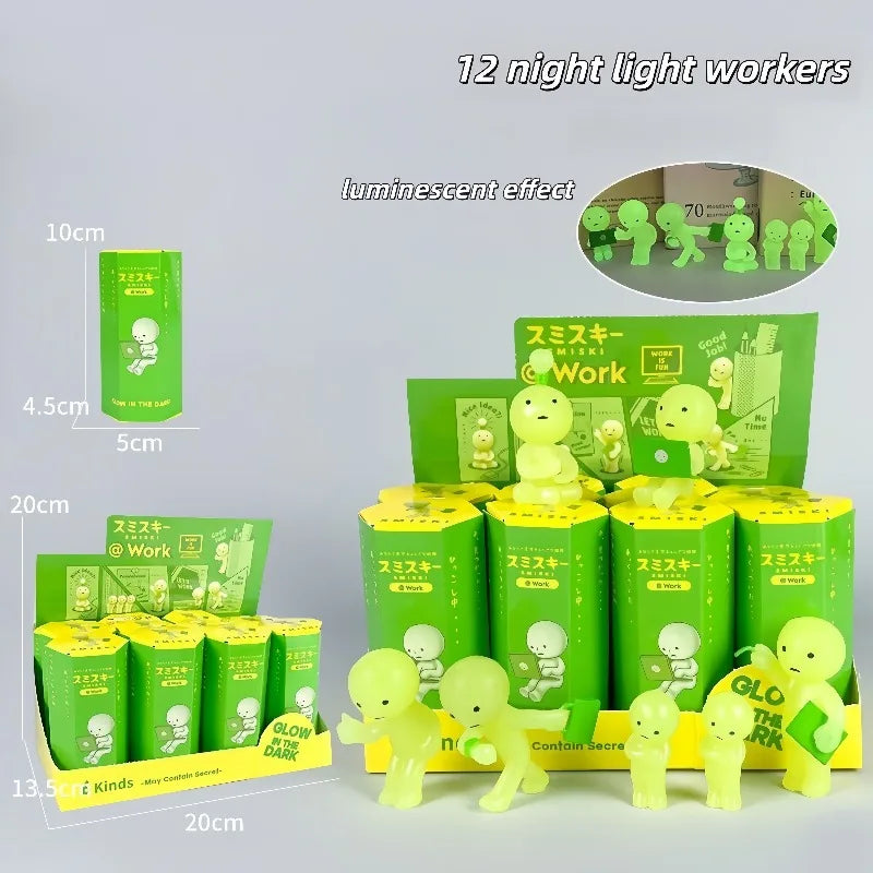 Hot Sonny Angel Smiski Work Serie Mystery Cute Noctilucent Green Doll Action Figures Cartoon Desktop Blind Box Gift Toy In Stock