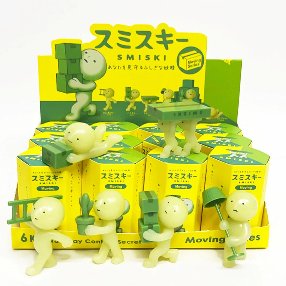 Smiski Moving Series Mystery Cute Noctilucent Green Doll Action Figures Cartoon Desktop Blind Box Toys Birthday Gift