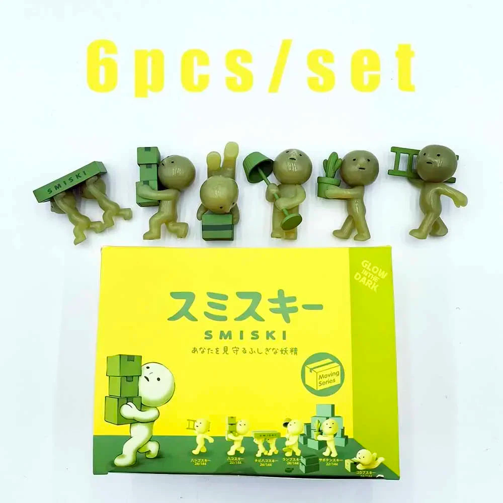 Smiski Moving Series Mystery Cute Noctilucent Green Doll Action Figures Cartoon Desktop Blind Box Toys Birthday Gift