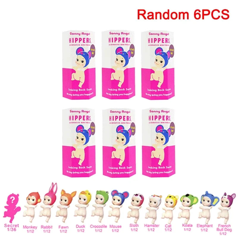 12PCS Sonny angel hippers Blind Box Hippers Looking Back Series Anime Figure Mini Model Doll Toys for Children Birthday Gifts