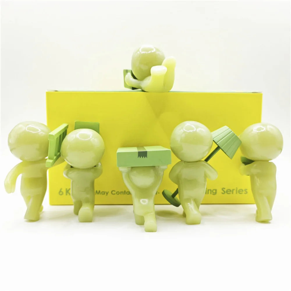 Smiski Moving Series Mystery Cute Noctilucent Green Doll Action Figures Cartoon Desktop Blind Box Toys Birthday Gift