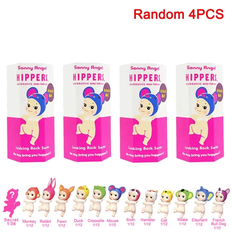 12PCS Sonny angel hippers Blind Box Hippers Looking Back Series Anime Figure Mini Model Doll Toys for Children Birthday Gifts