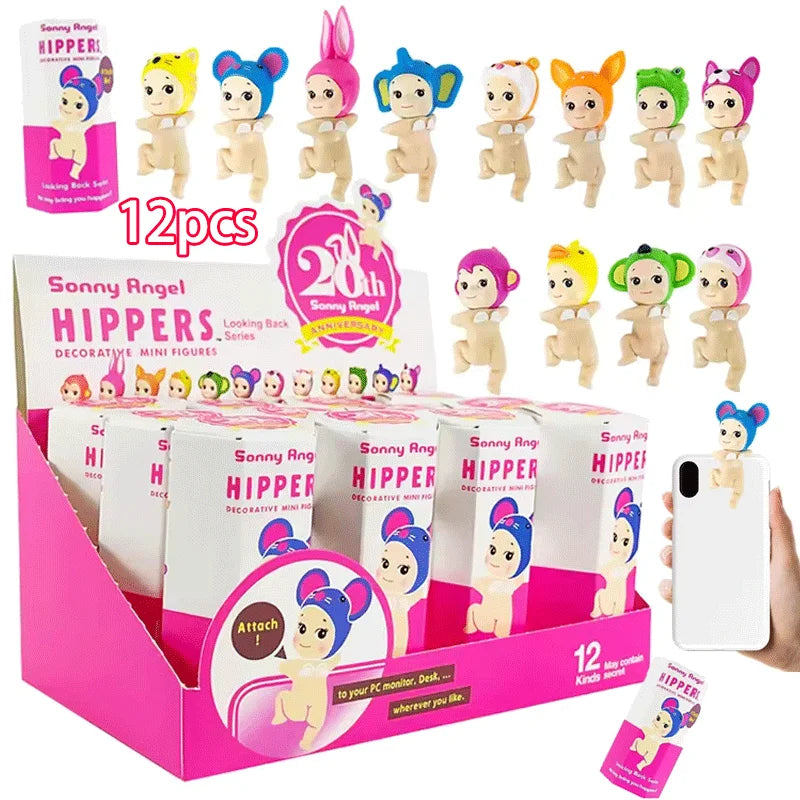 12PCS Sonny angel hippers Blind Box Hippers Looking Back Series Anime Figure Mini Model Doll Toys for Children Birthday Gifts
