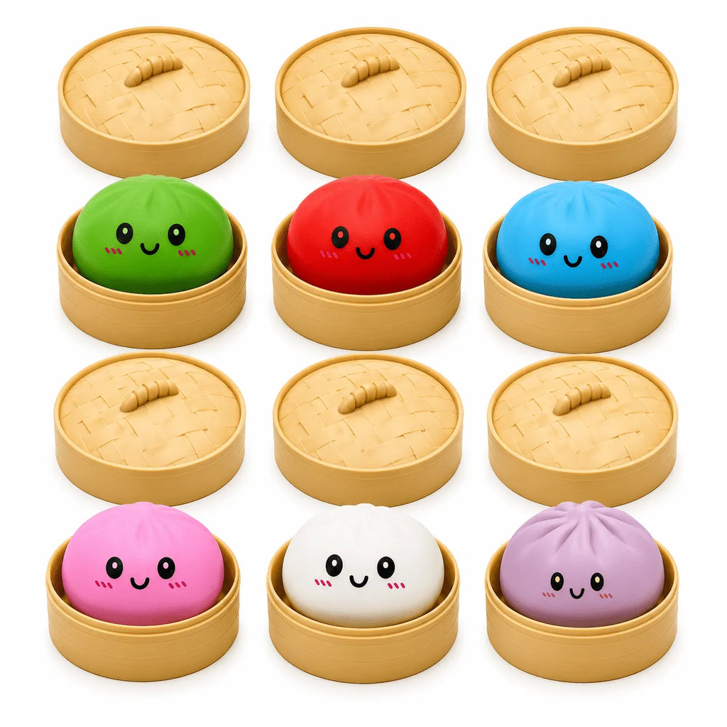 Six colours of classic flour-filled dumpling squishies