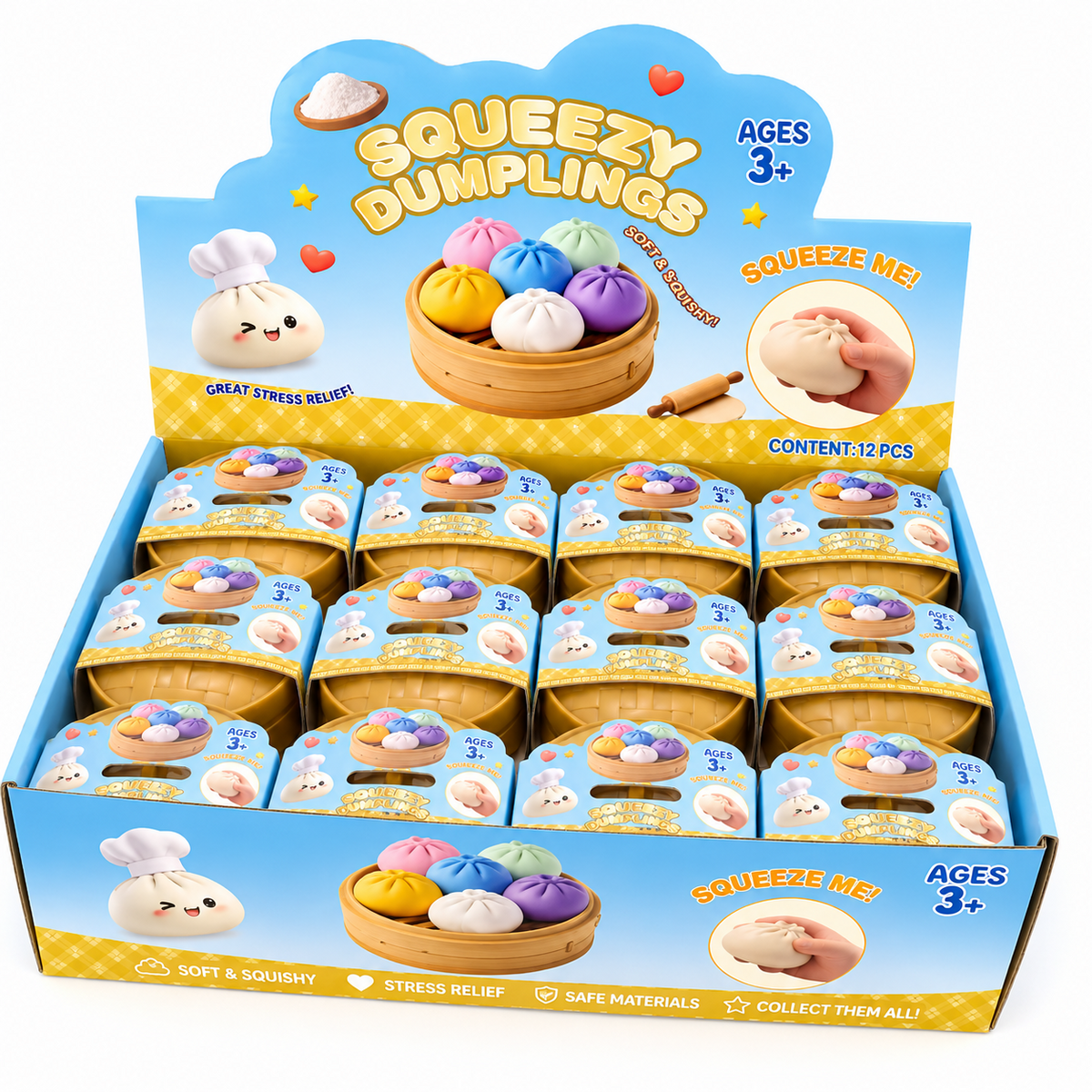 Full retail display of twelve dumplings