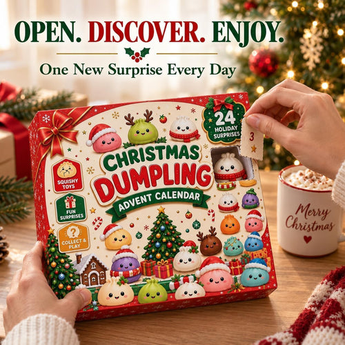 Christmas advent calendar and festive dumpling toys shown together