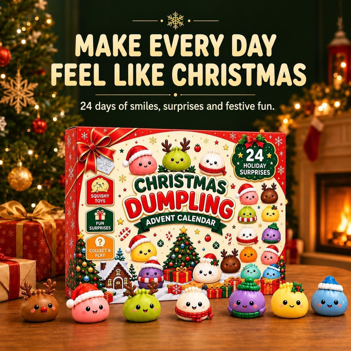 24 days holiday countdown graphic and Christmas dumpling calendar