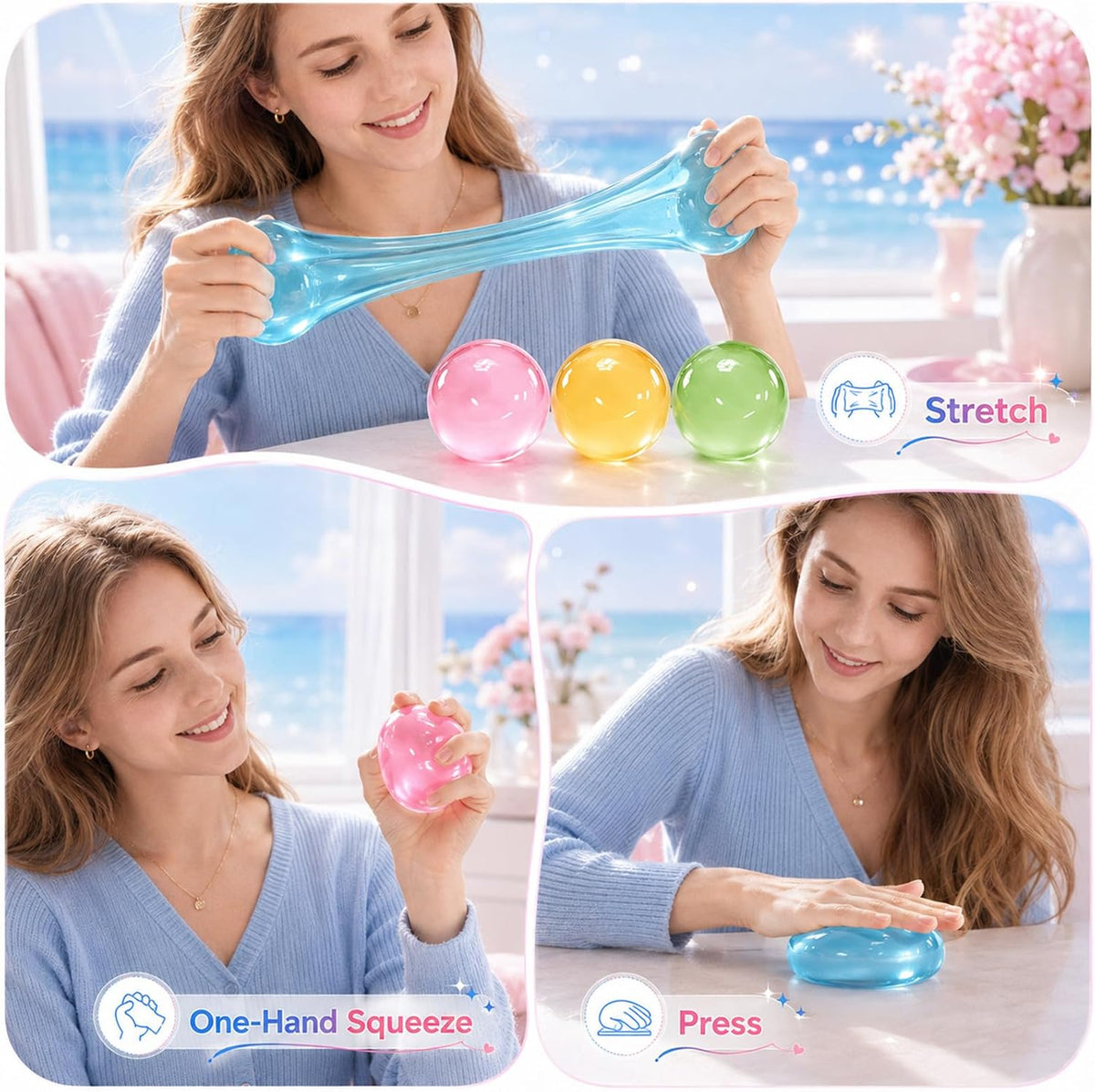 Smooth colourful coconut oil squishy balls made for sensory play