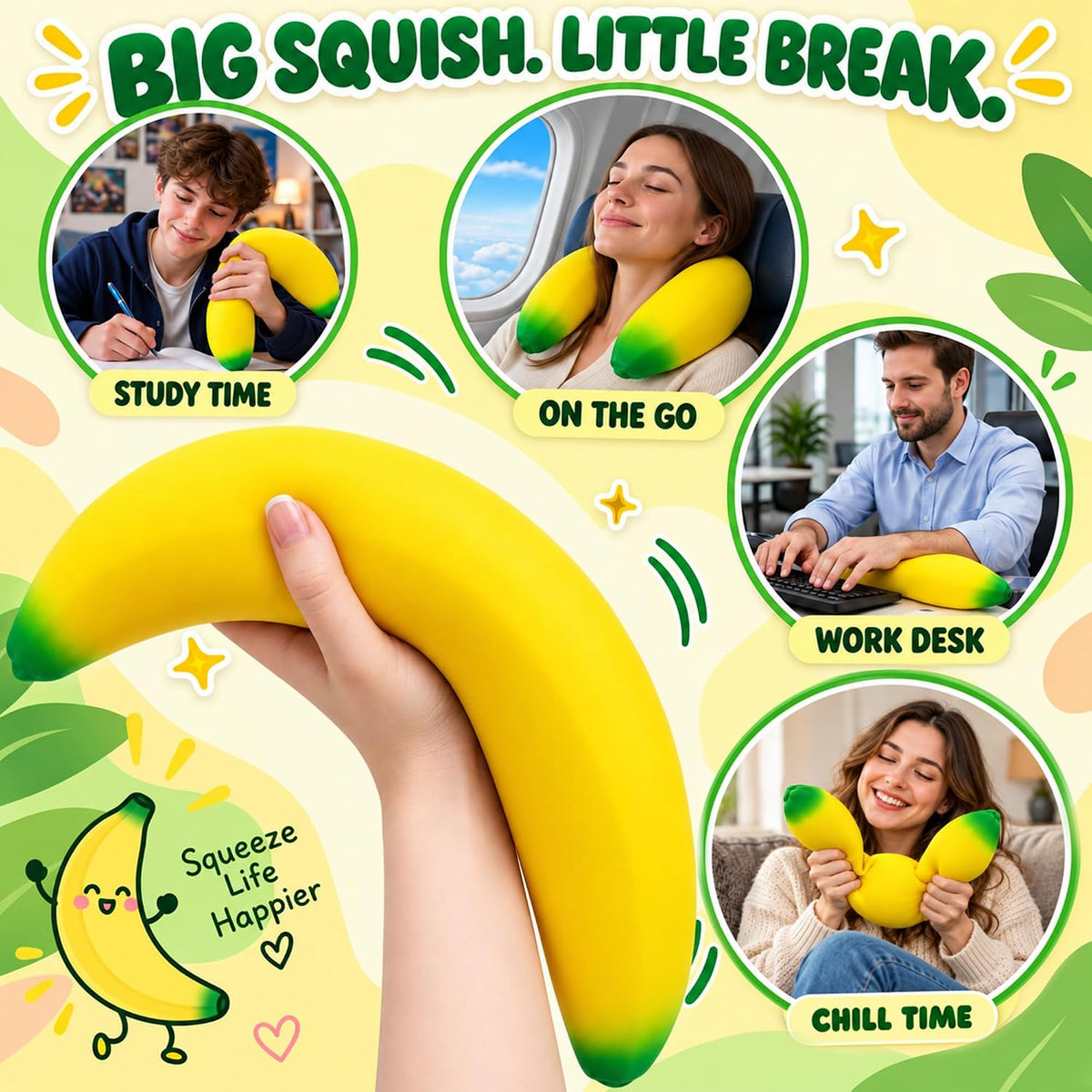 Jumbo Banana Squishy relaxing desk and travel activity