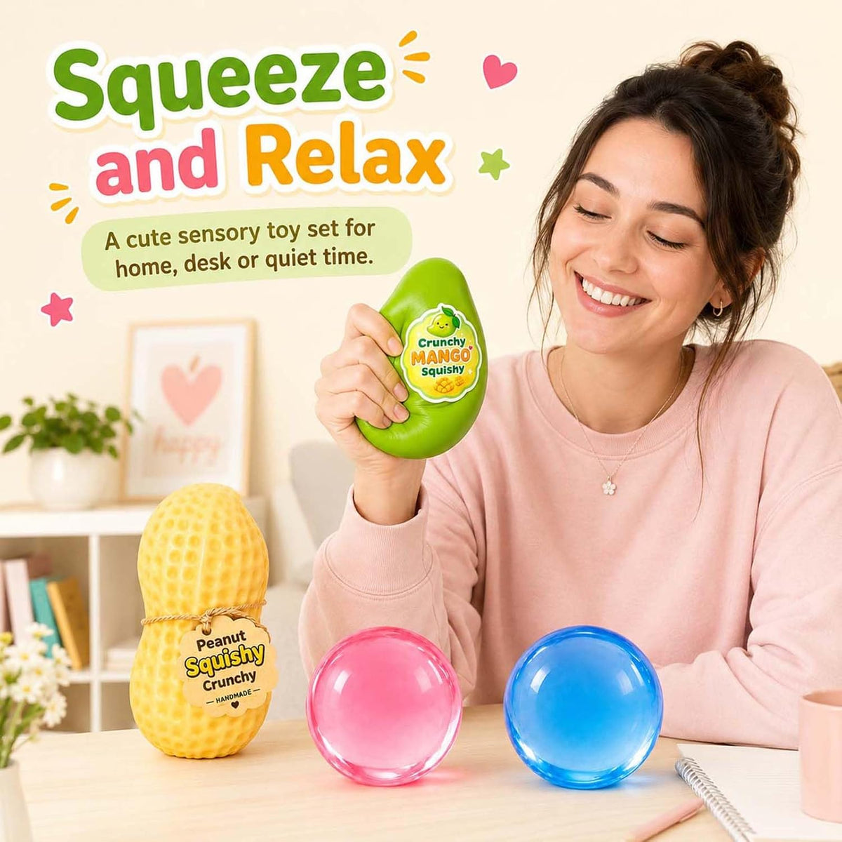 Crunchy mango squishy toy sensory features