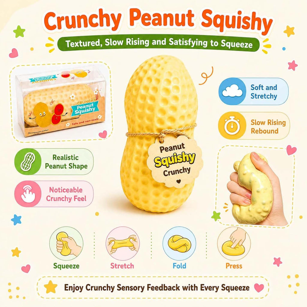 Crunchy peanut squishy toy texture and squeeze demonstrations