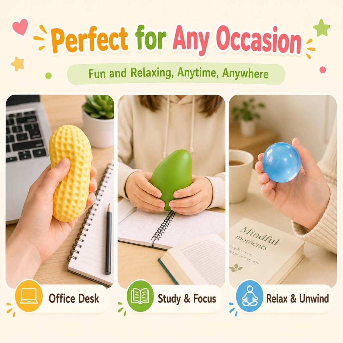 Four pack crunchy sensory squishy toys product assortment