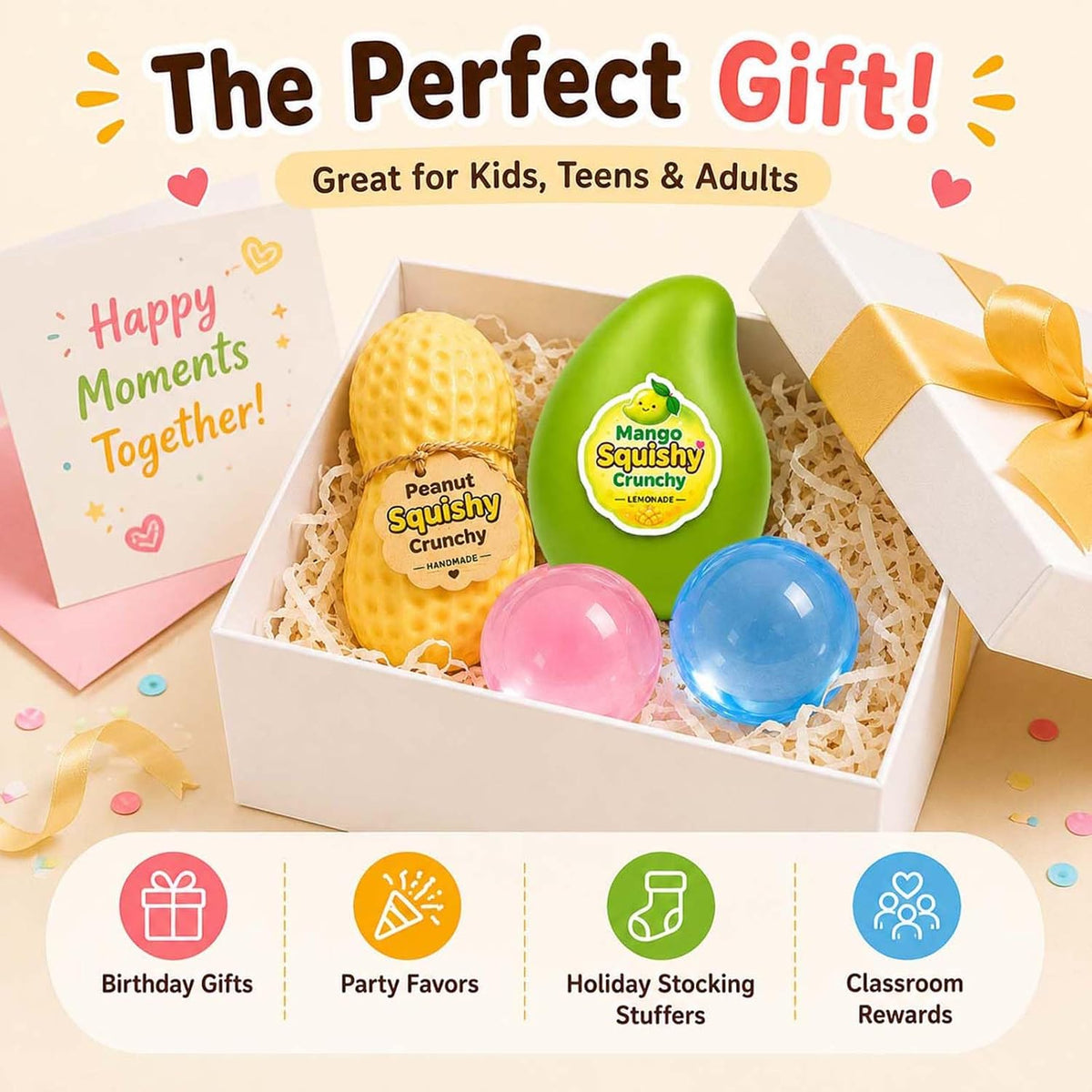 Sensory squishy toy gift set presentation and gifting occasions